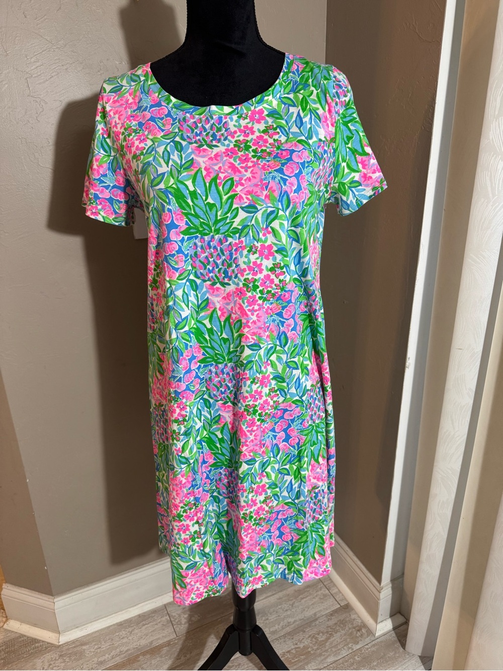 Lilly Pulitzer Pink & Green Floral Midi Dress